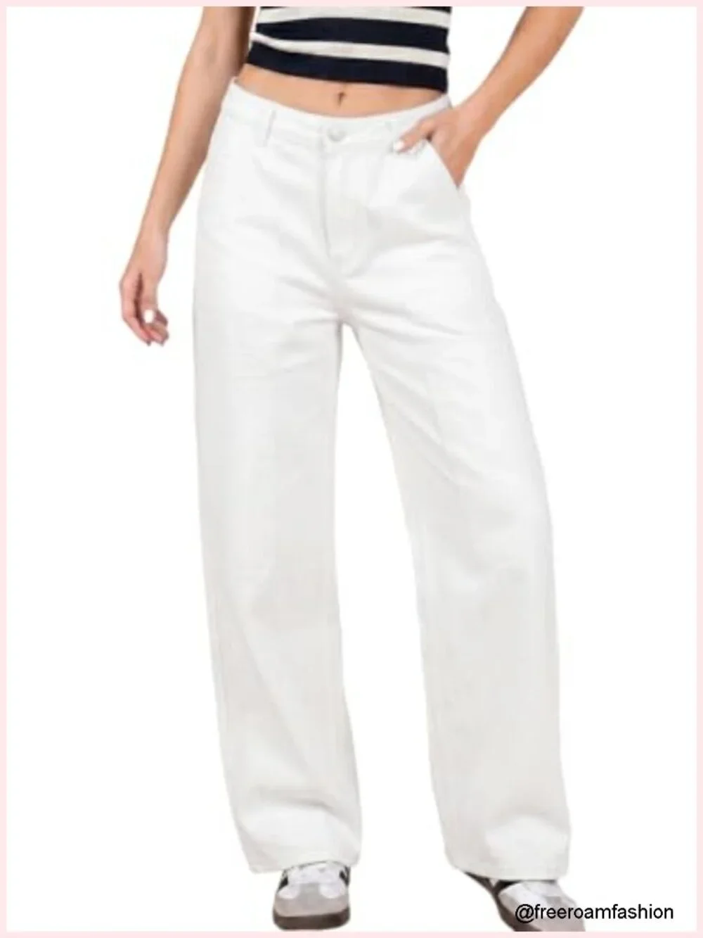 Mid Rise Wide Leg Cargo Jeans Stretch Denim Pants with Pockets